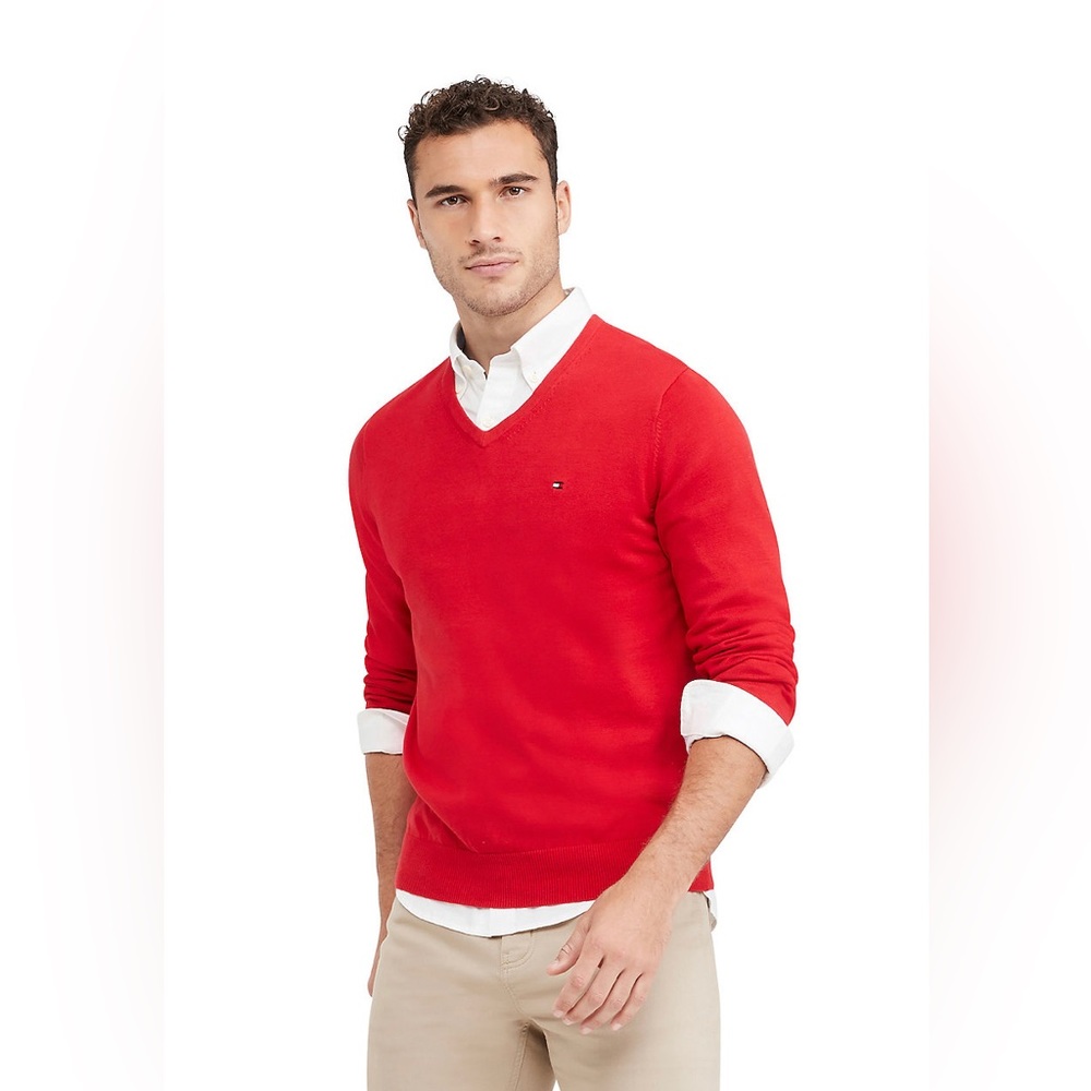 Tommy Hilfiger V-Neck Red sweater L/S XXL Soft